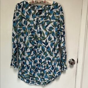 Simply Emma Blue and Green Leaf Print Blouse